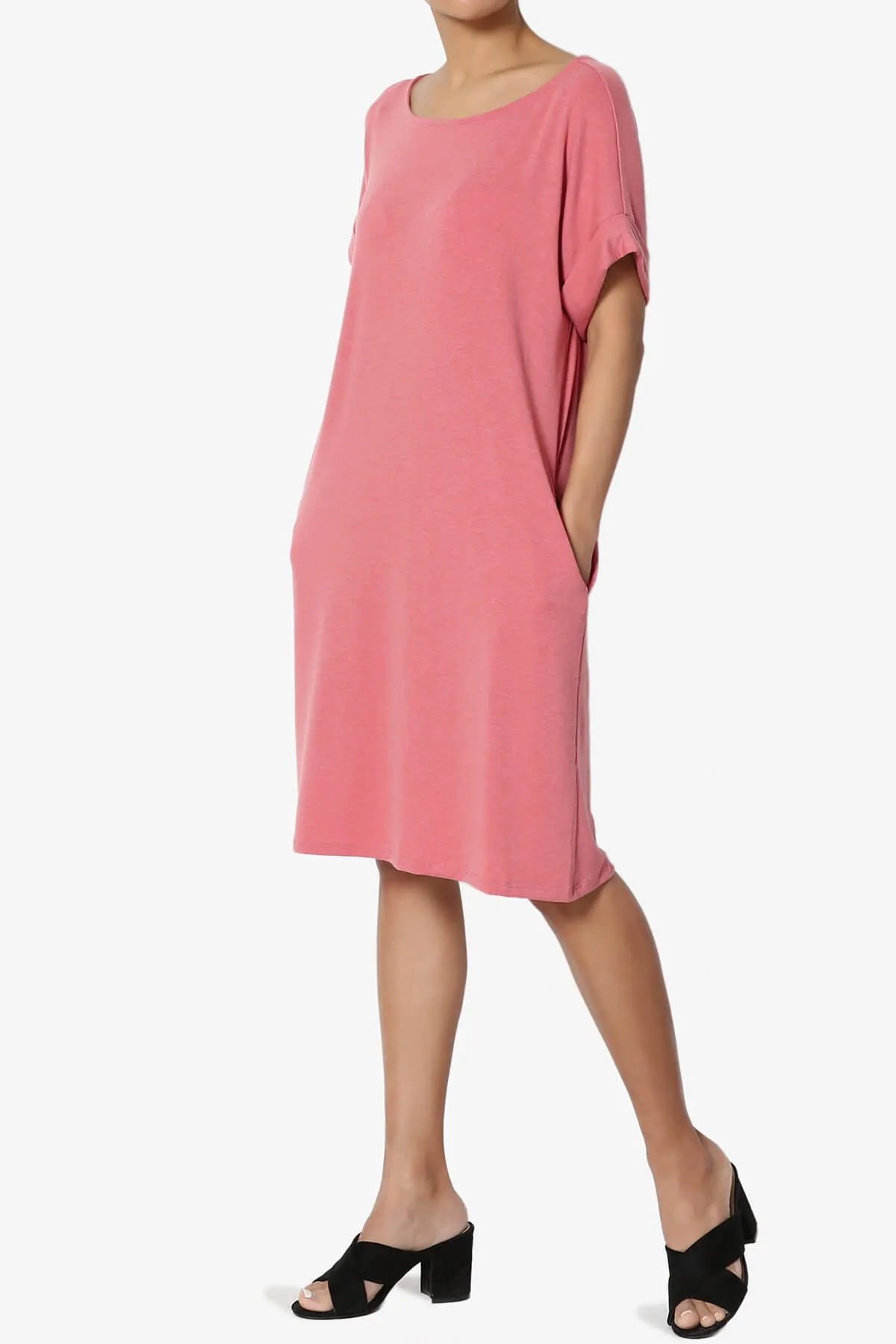 Janie Rolled Short Sleeve Round Neck Dress PLUS