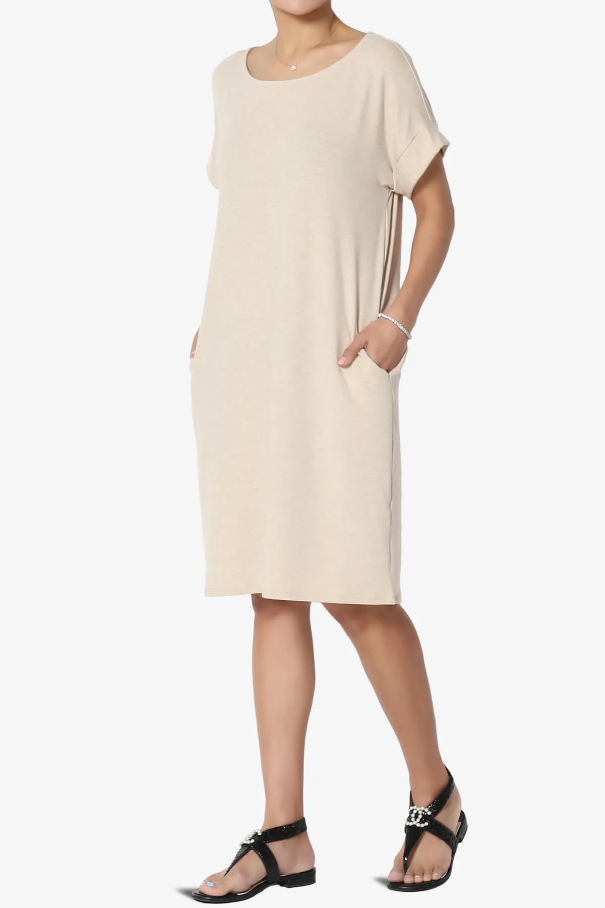 Janie Rolled Short Sleeve Round Neck Dress PLUS