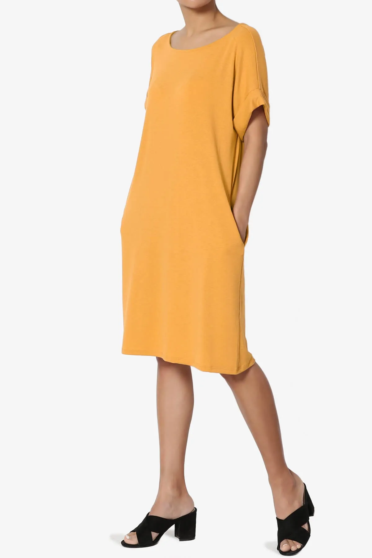 Janie Rolled Short Sleeve Round Neck Dress PLUS