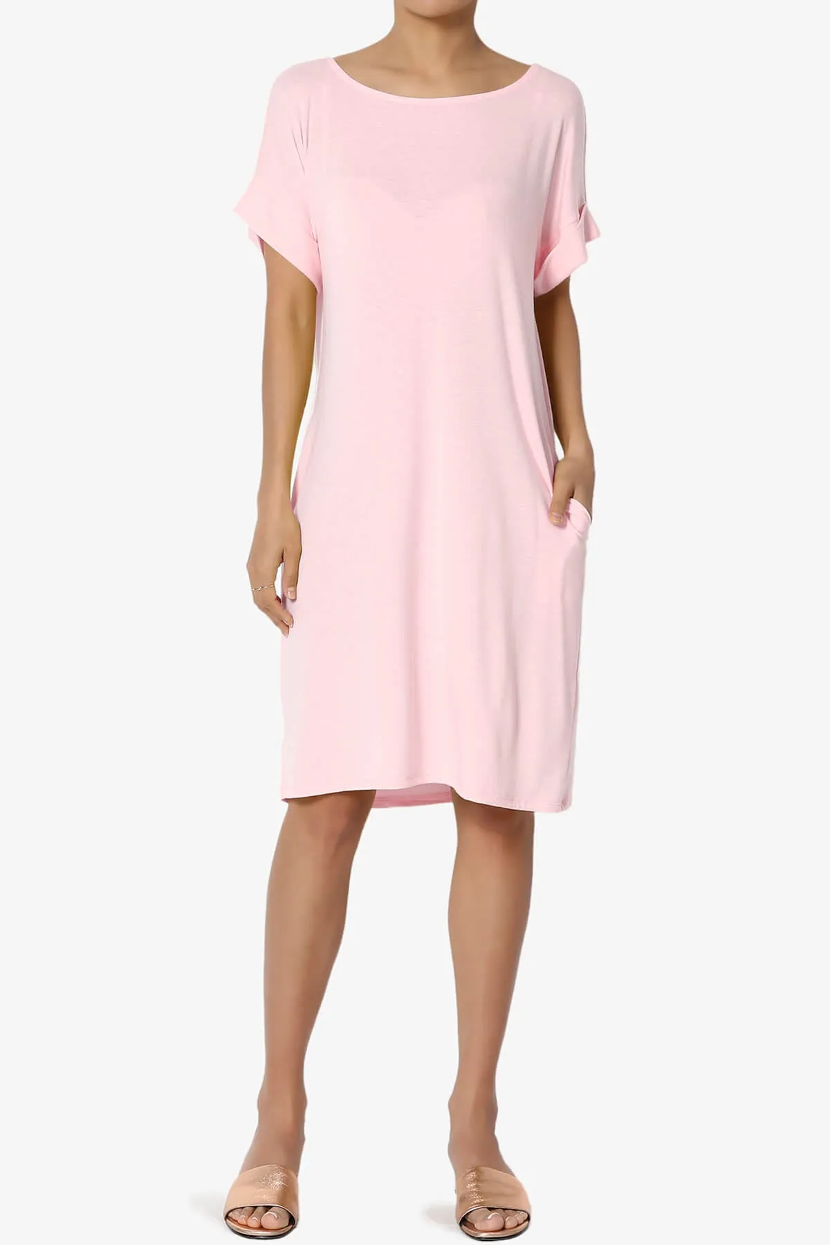 Janie Rolled Short Sleeve Round Neck Dress PLUS