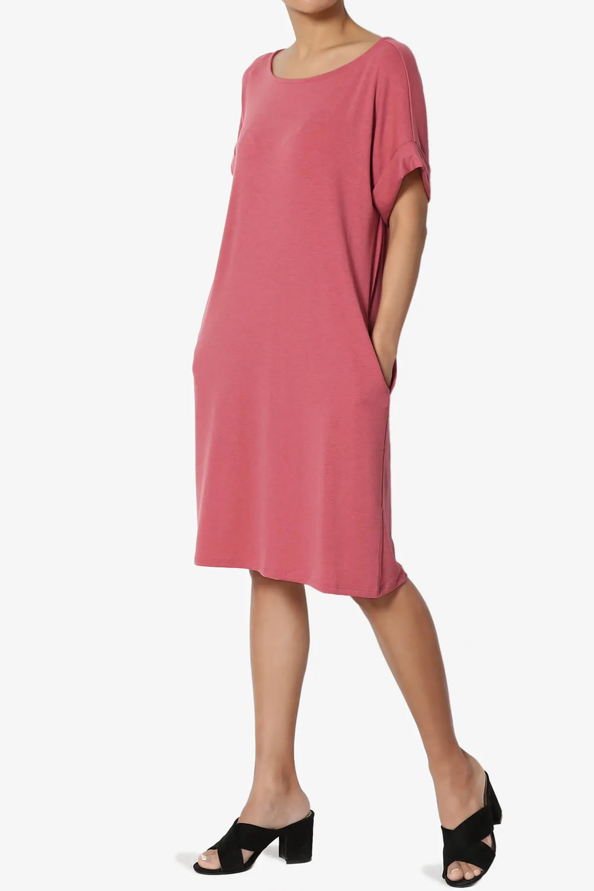 Janie Rolled Short Sleeve Round Neck Dress PLUS