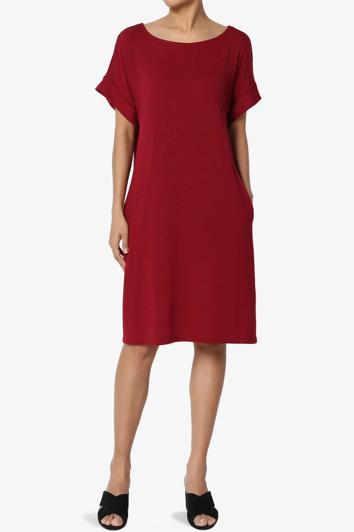 Janie Rolled Short Sleeve Round Neck Dress PLUS