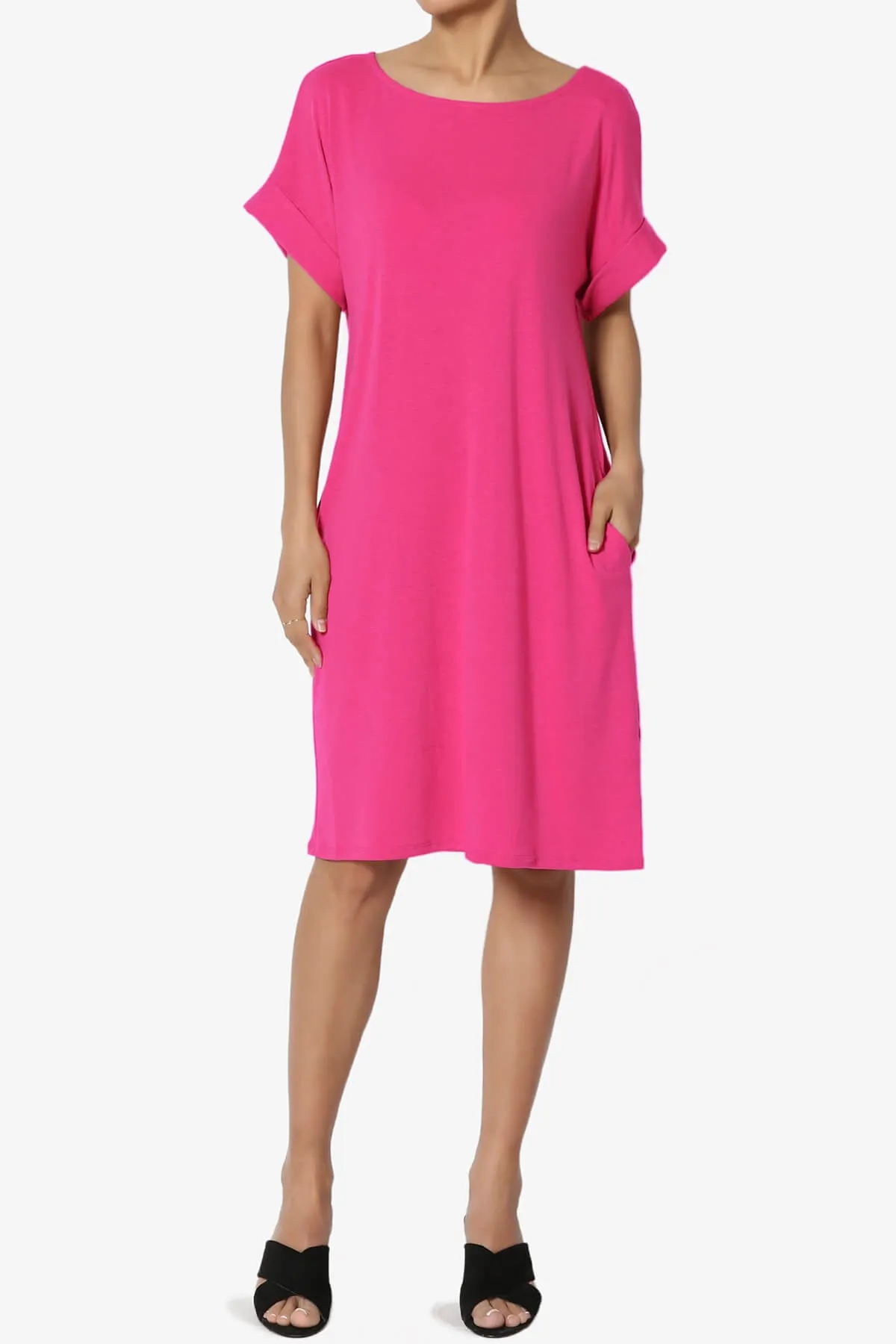 Janie Rolled Short Sleeve Round Neck Dress PLUS