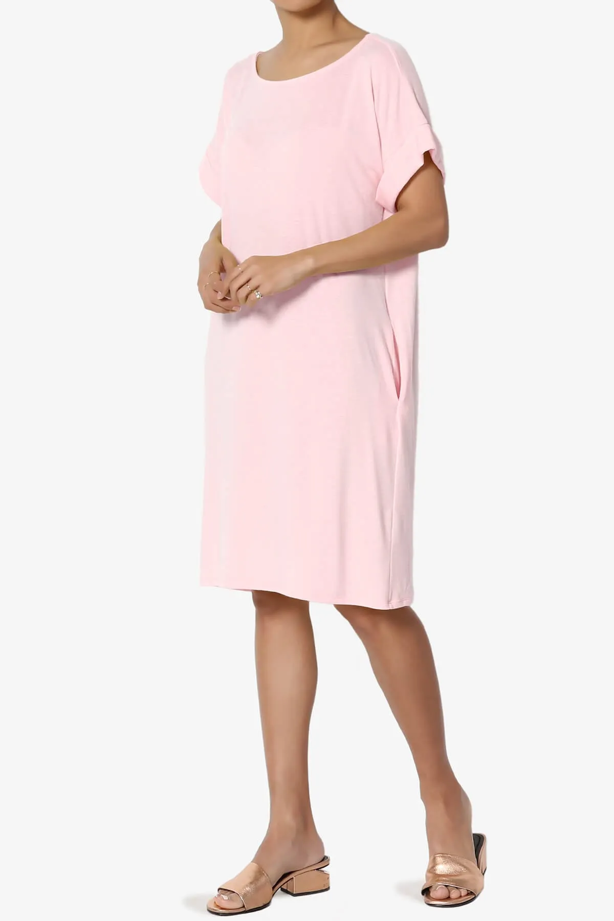 Janie Rolled Short Sleeve Round Neck Dress PLUS