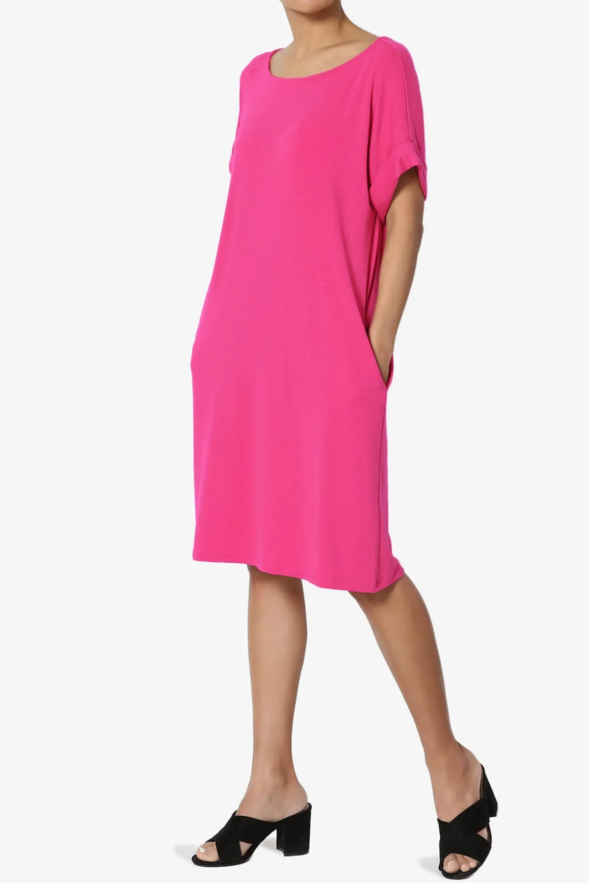 Janie Rolled Short Sleeve Round Neck Dress PLUS