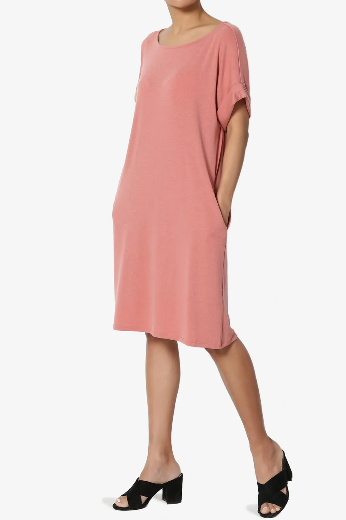 Janie Rolled Short Sleeve Round Neck Dress PLUS