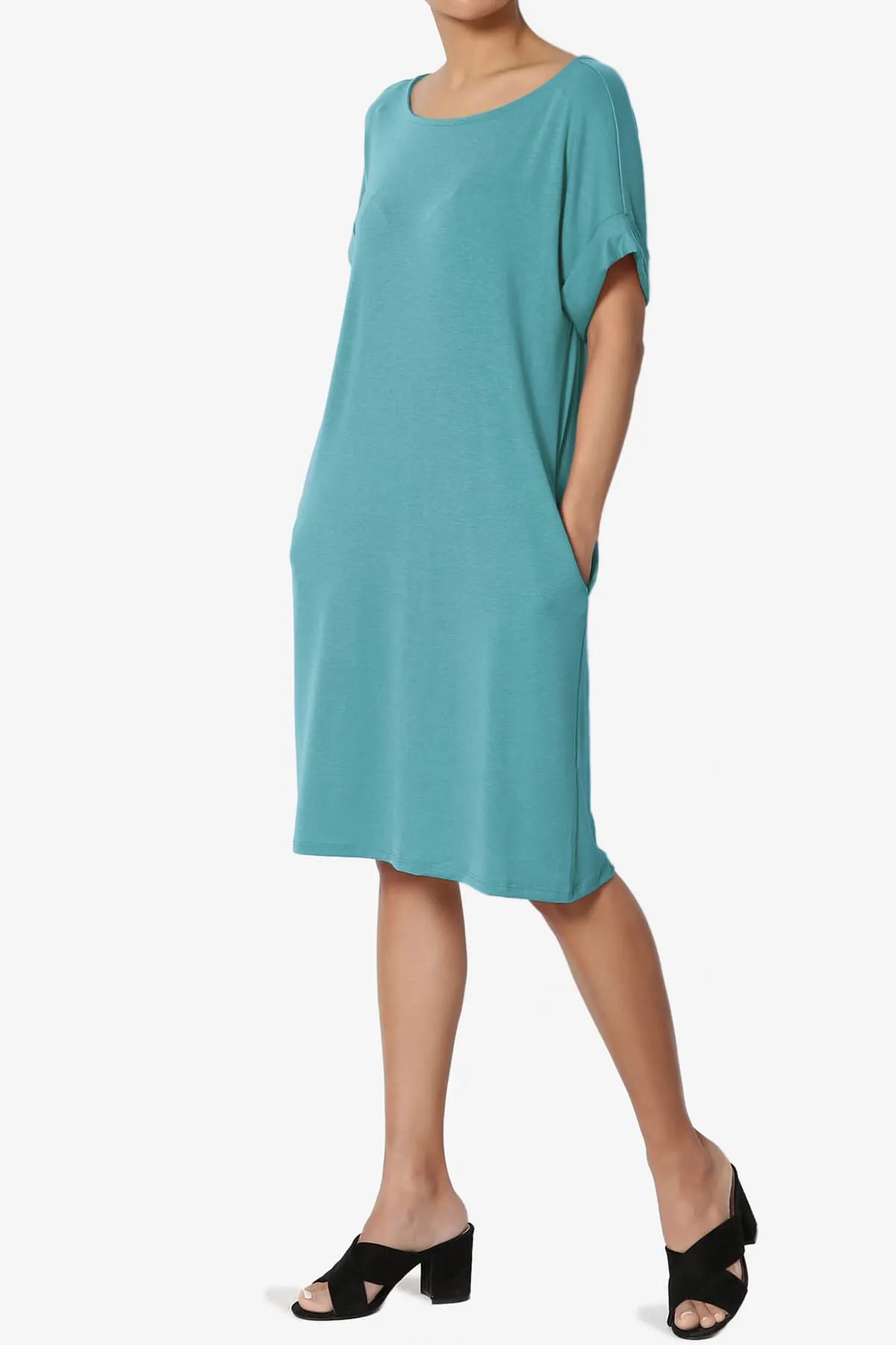 Janie Rolled Short Sleeve Round Neck Dress PLUS
