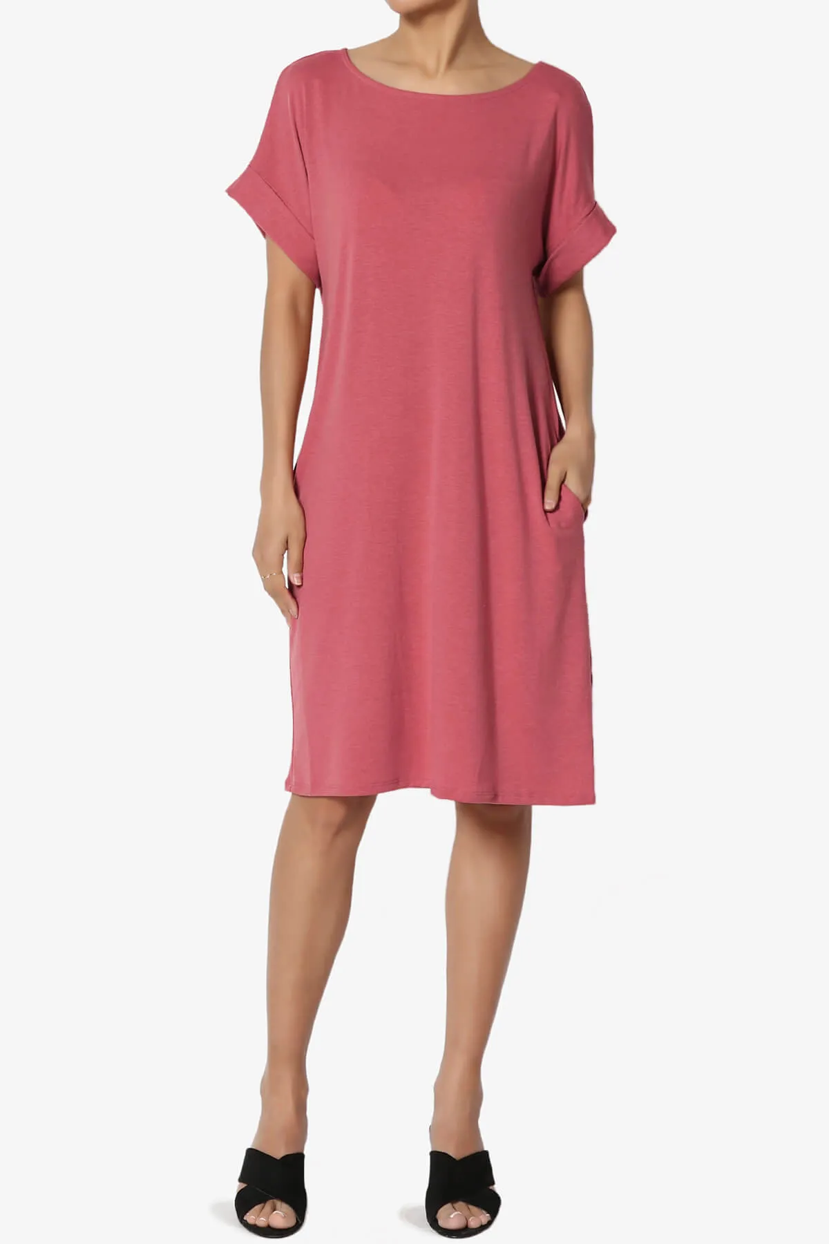 Janie Rolled Short Sleeve Round Neck Dress PLUS