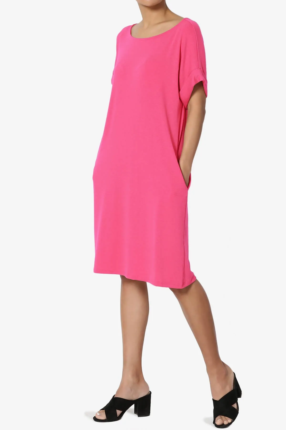 Janie Rolled Short Sleeve Round Neck Dress PLUS