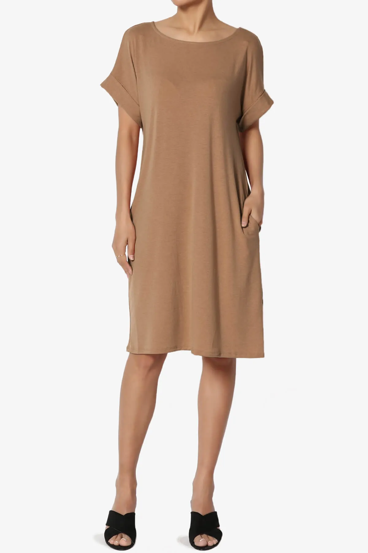 Janie Rolled Short Sleeve Round Neck Dress PLUS