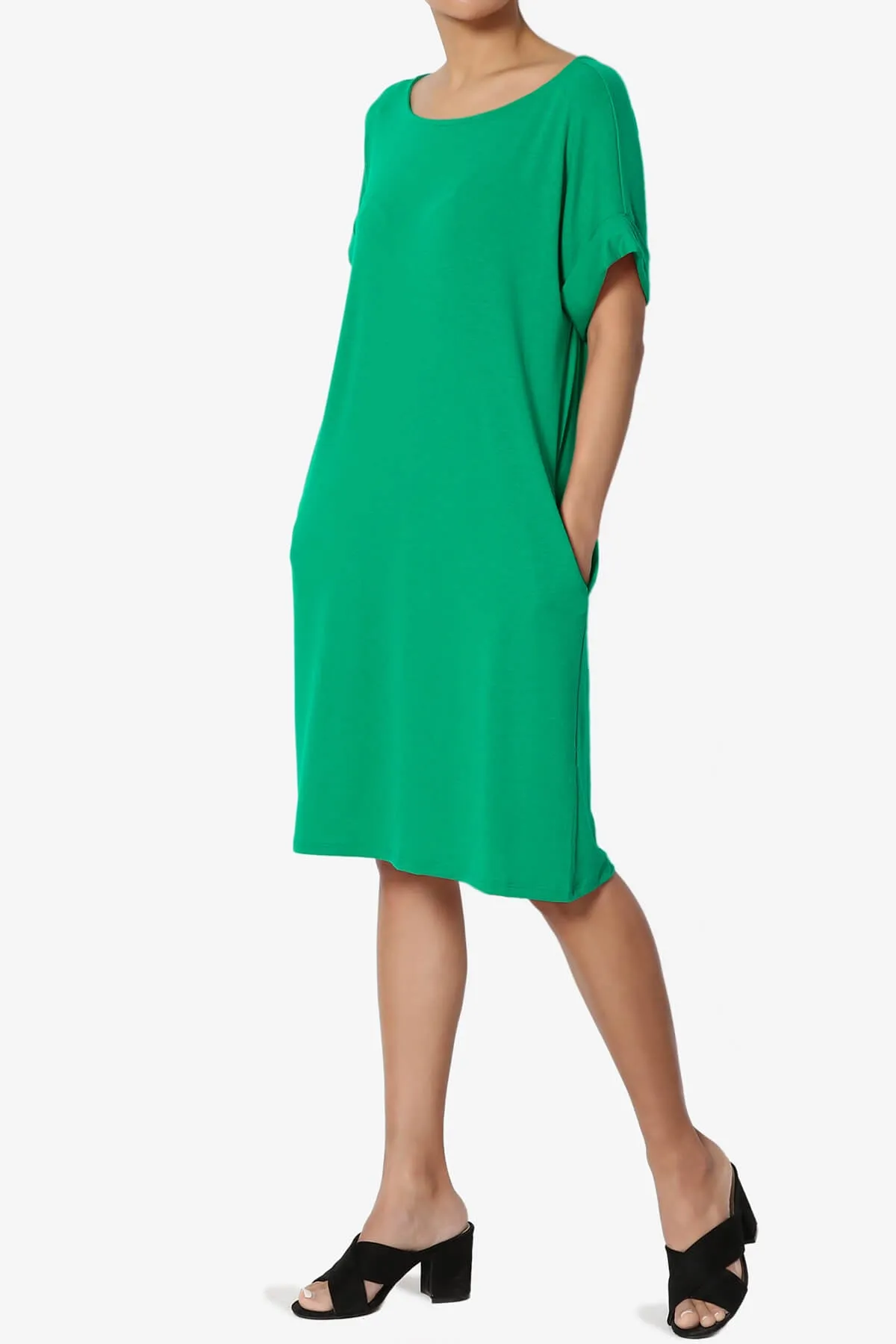 Janie Rolled Short Sleeve Round Neck Dress PLUS