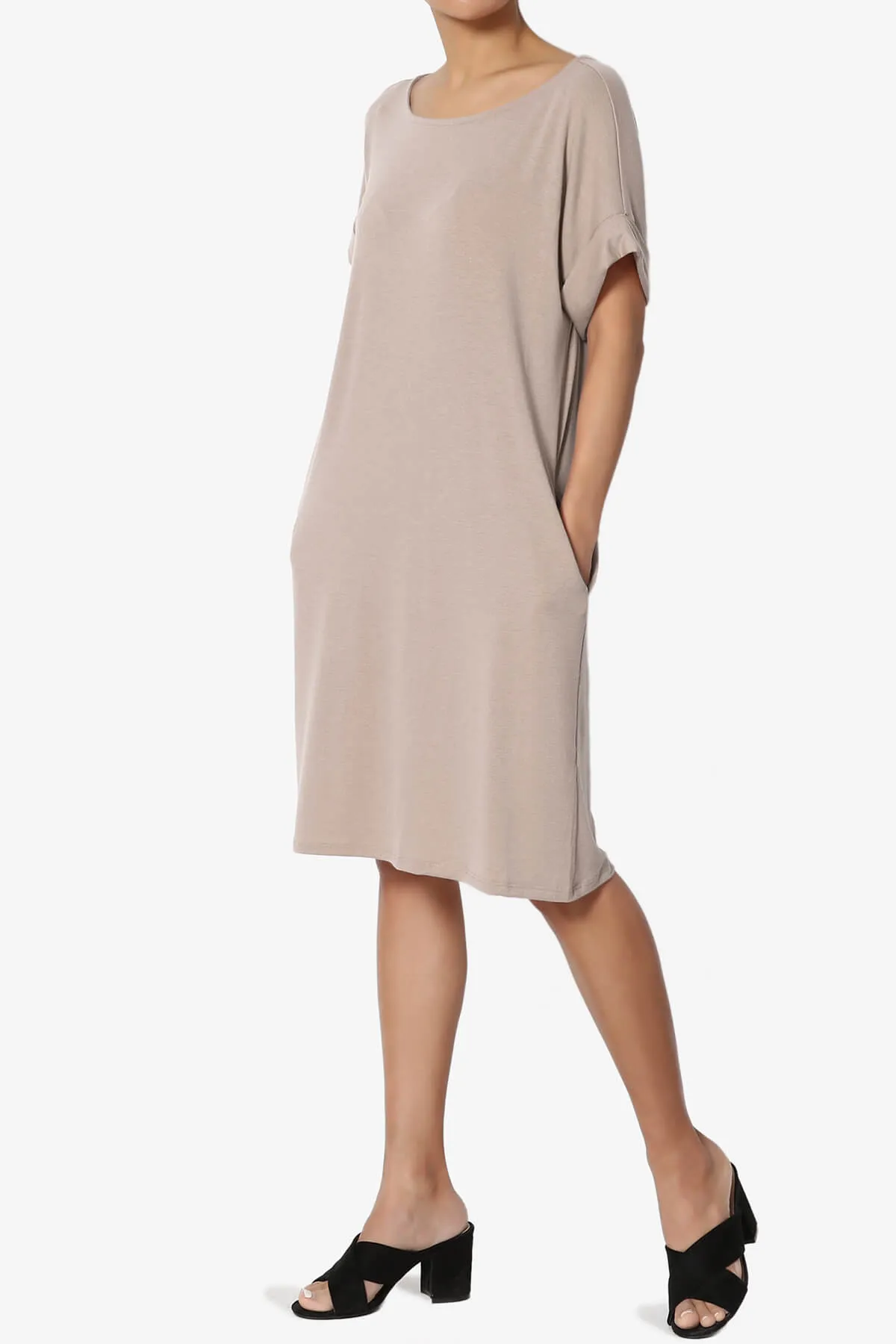 Janie Rolled Short Sleeve Round Neck Dress PLUS