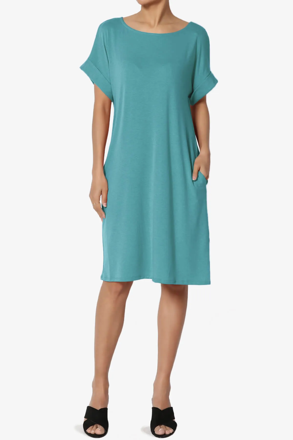 Janie Rolled Short Sleeve Round Neck Dress PLUS