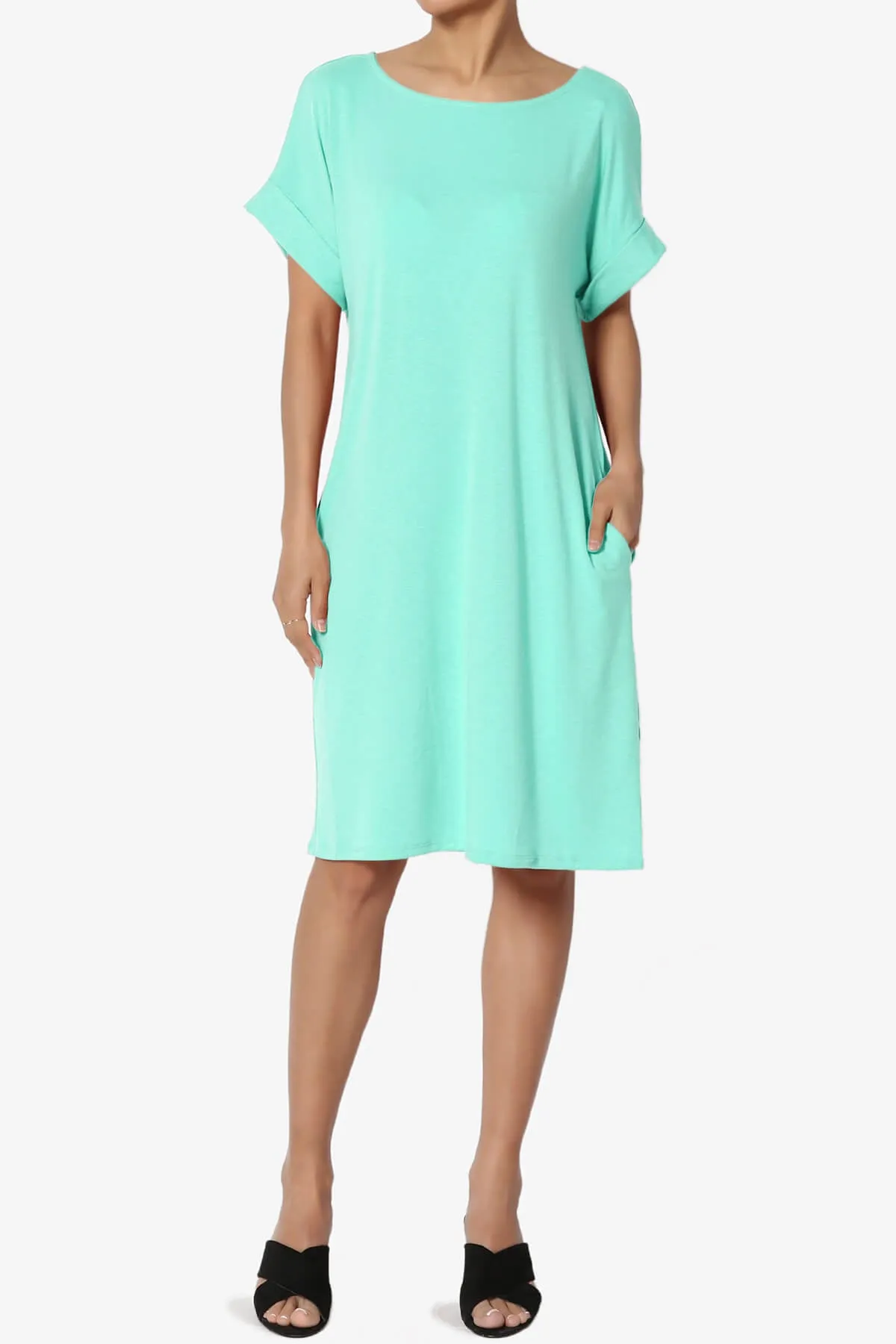 Janie Rolled Short Sleeve Round Neck Dress PLUS