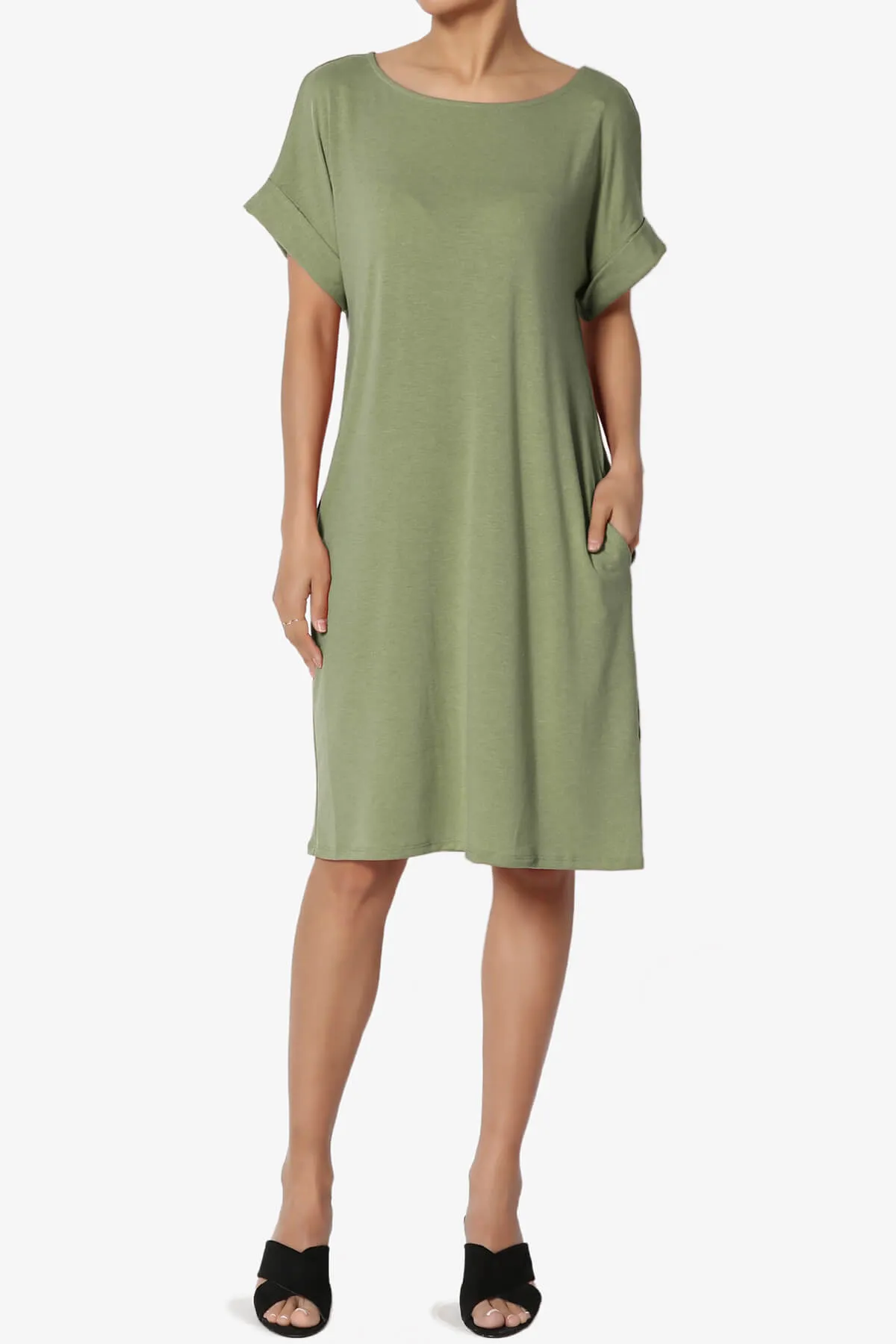 Janie Rolled Short Sleeve Round Neck Dress PLUS