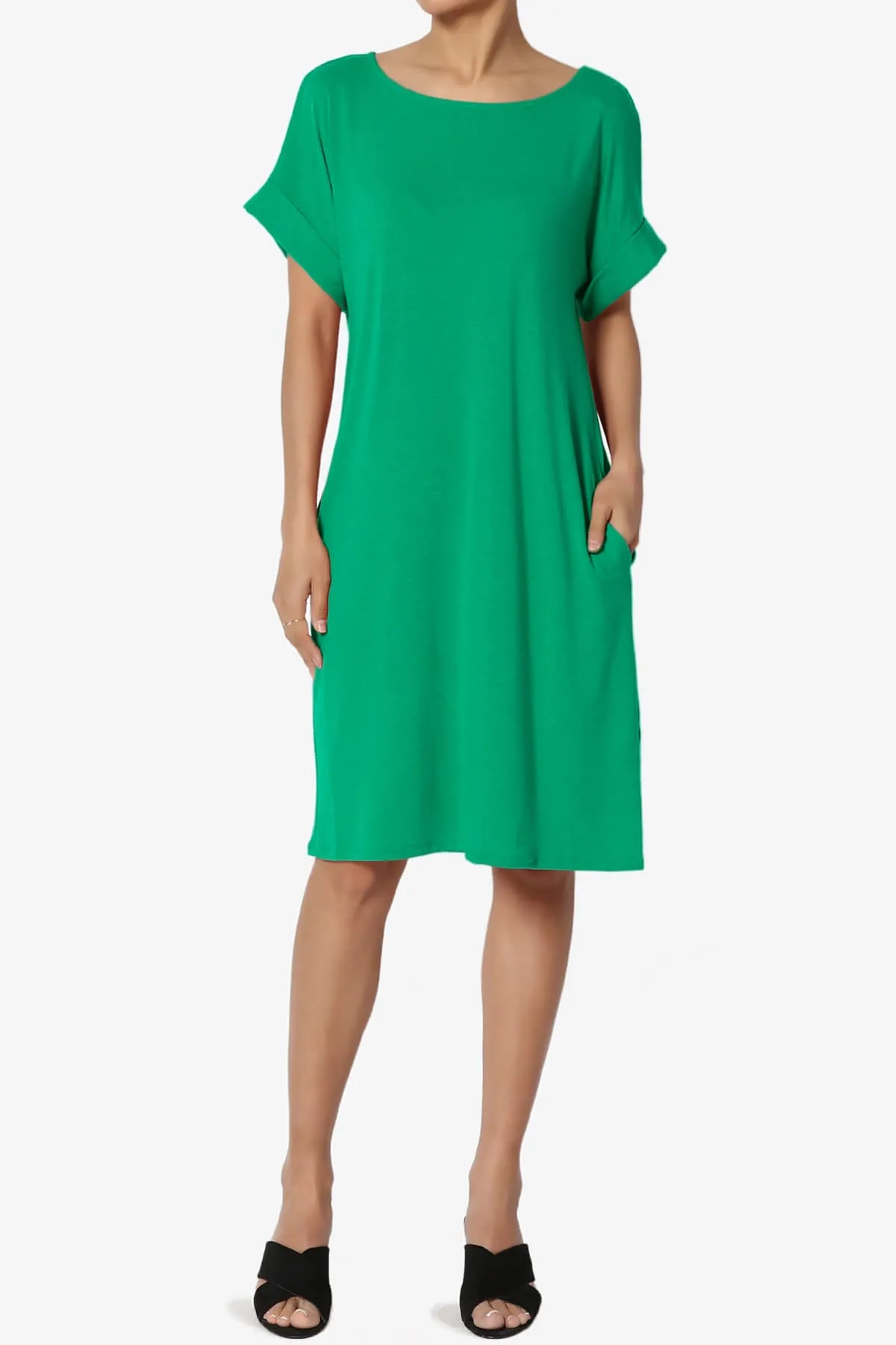 Janie Rolled Short Sleeve Round Neck Dress PLUS