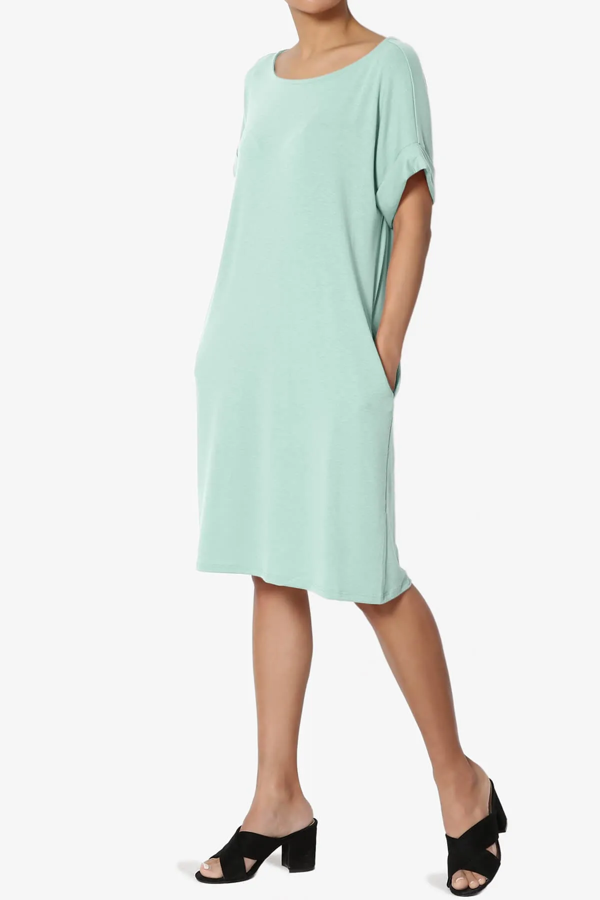 Janie Rolled Short Sleeve Round Neck Dress PLUS