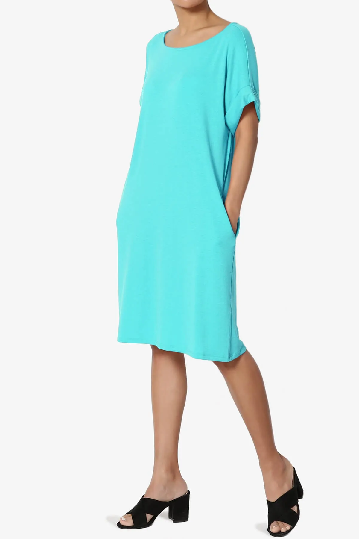 Janie Rolled Short Sleeve Round Neck Dress PLUS