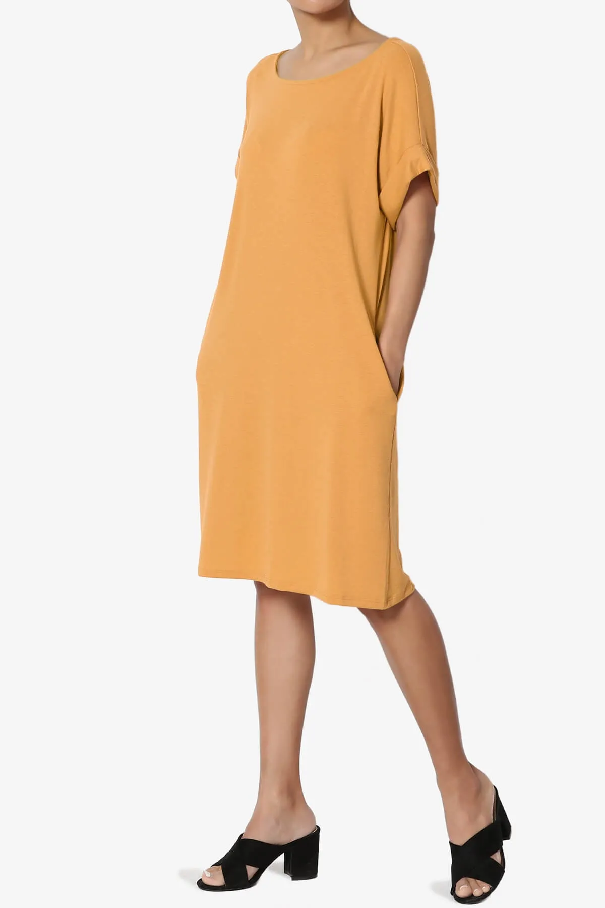 Janie Rolled Short Sleeve Round Neck Dress PLUS