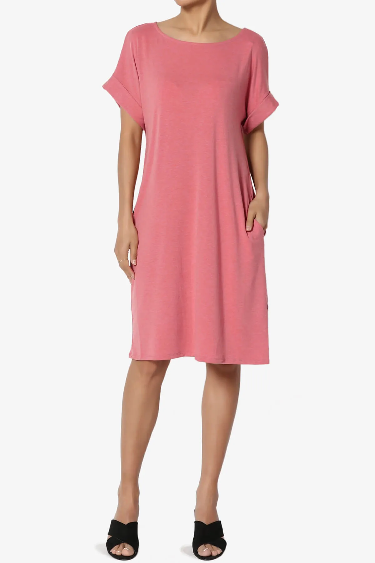 Janie Rolled Short Sleeve Round Neck Dress PLUS
