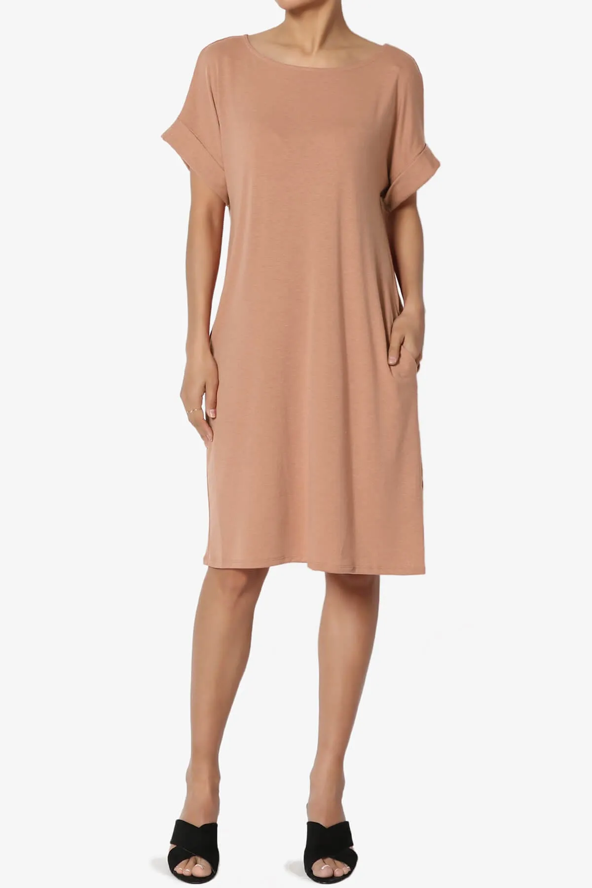 Janie Rolled Short Sleeve Round Neck Dress PLUS