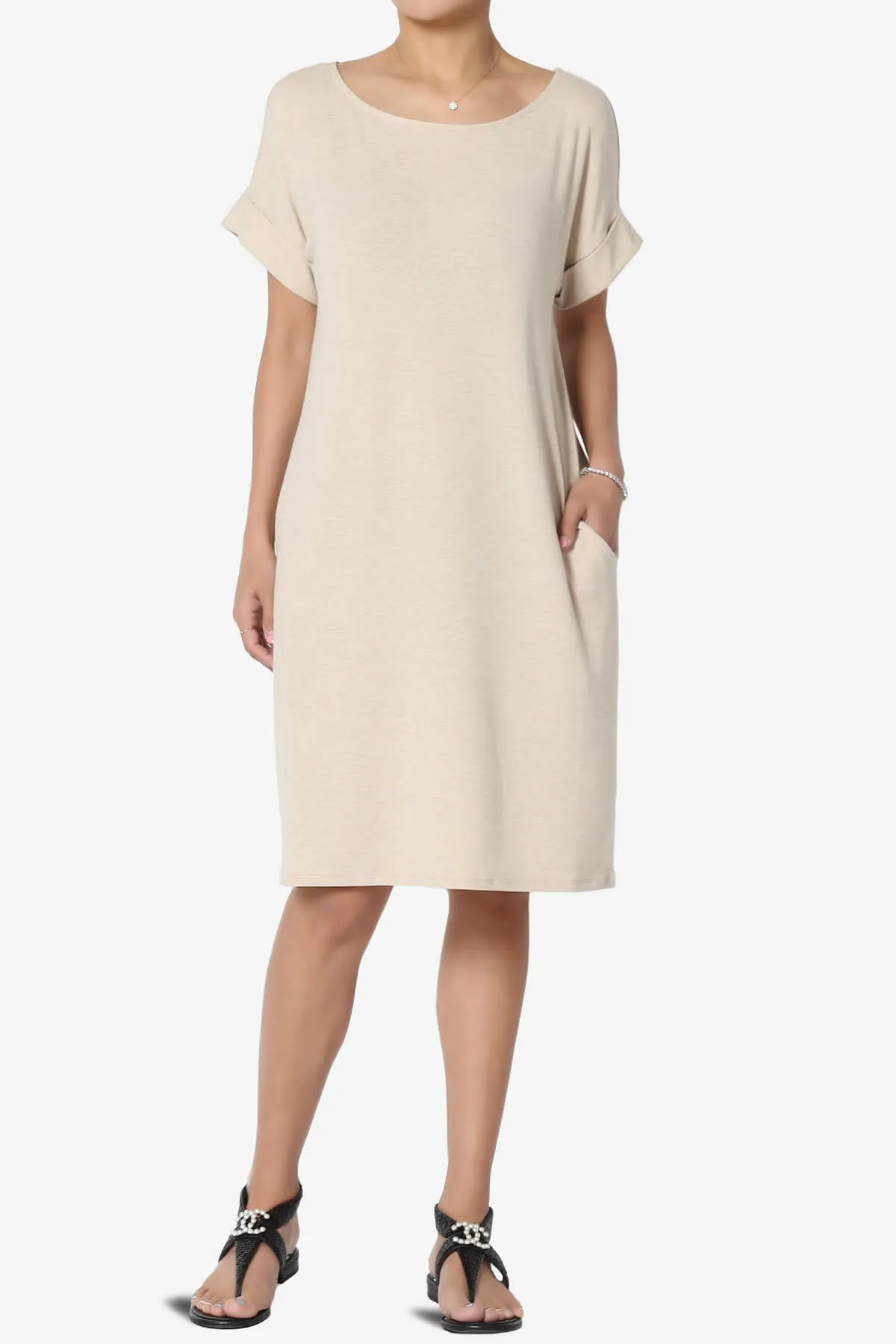 Janie Rolled Short Sleeve Round Neck Dress PLUS