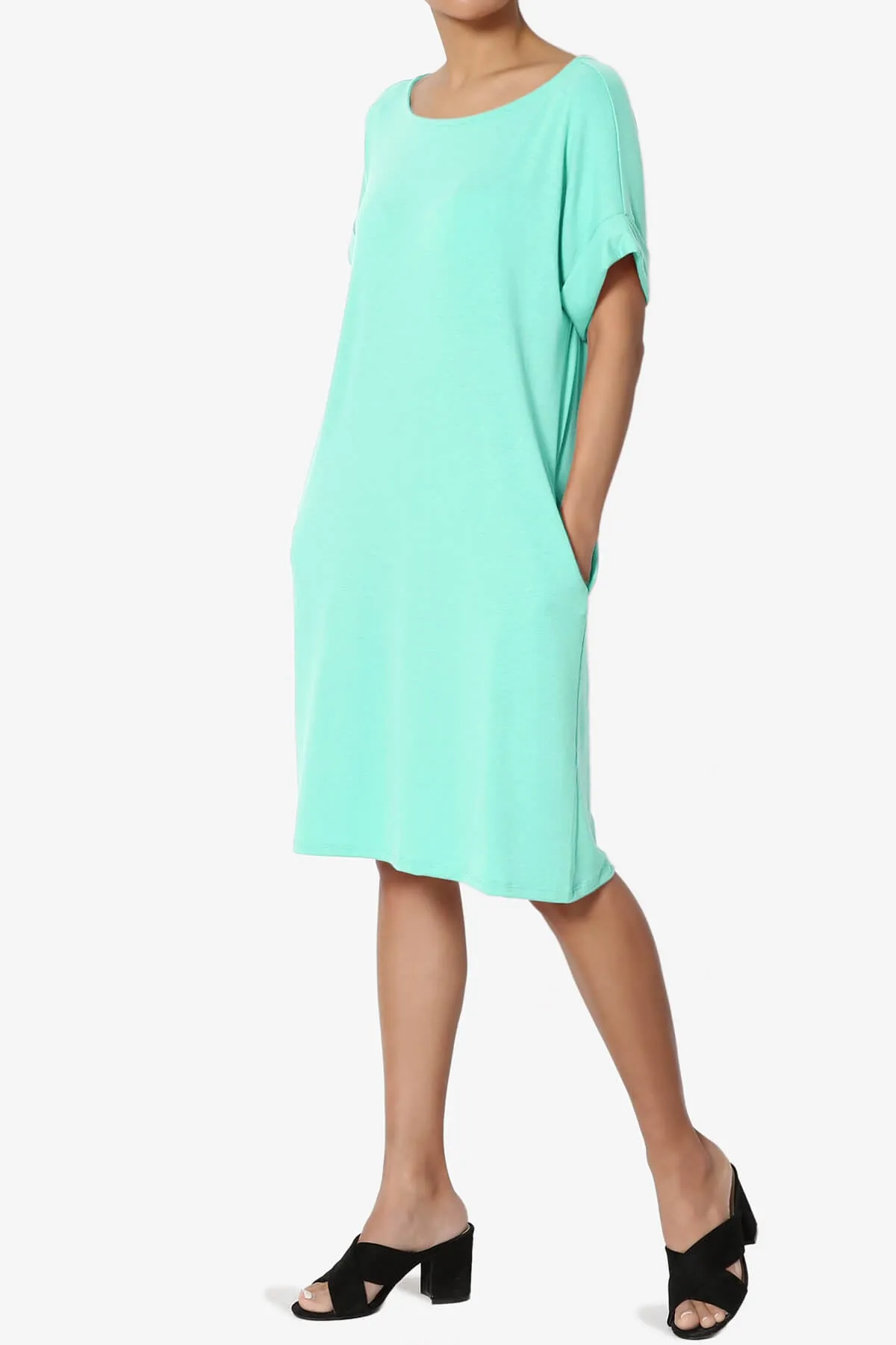 Janie Rolled Short Sleeve Round Neck Dress PLUS