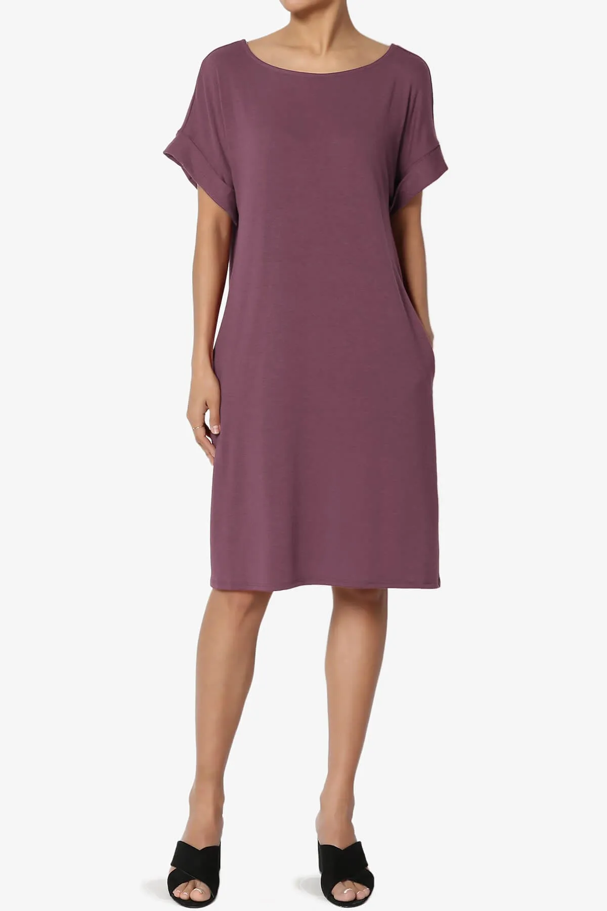 Janie Rolled Short Sleeve Round Neck Dress PLUS