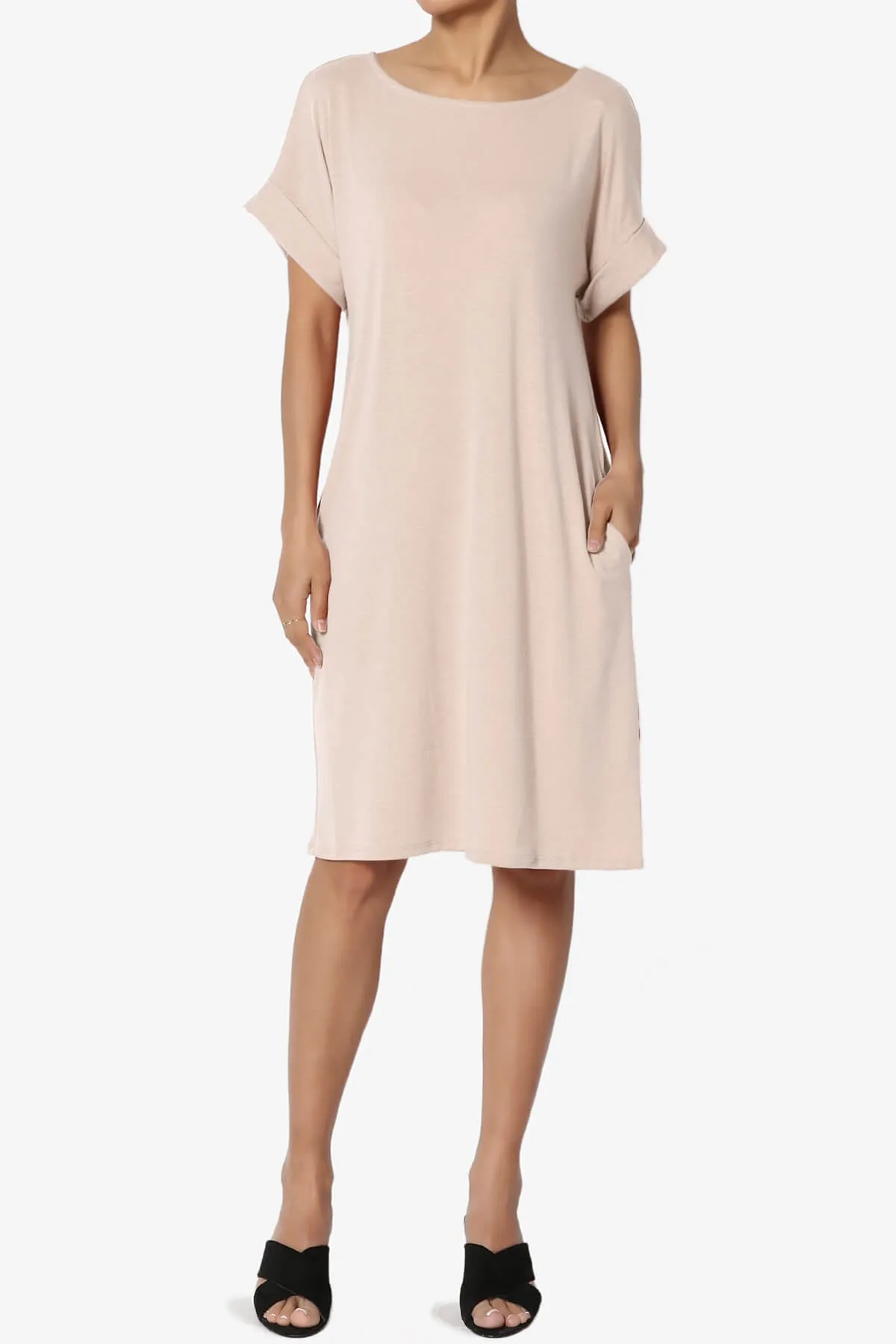 Janie Rolled Short Sleeve Round Neck Dress PLUS