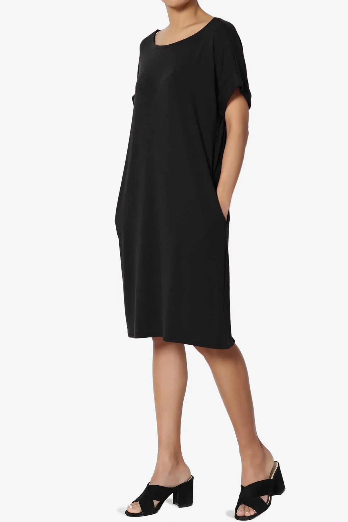 Janie Rolled Short Sleeve Round Neck Dress PLUS