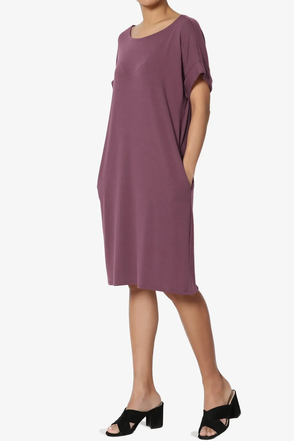 Janie Rolled Short Sleeve Round Neck Dress PLUS