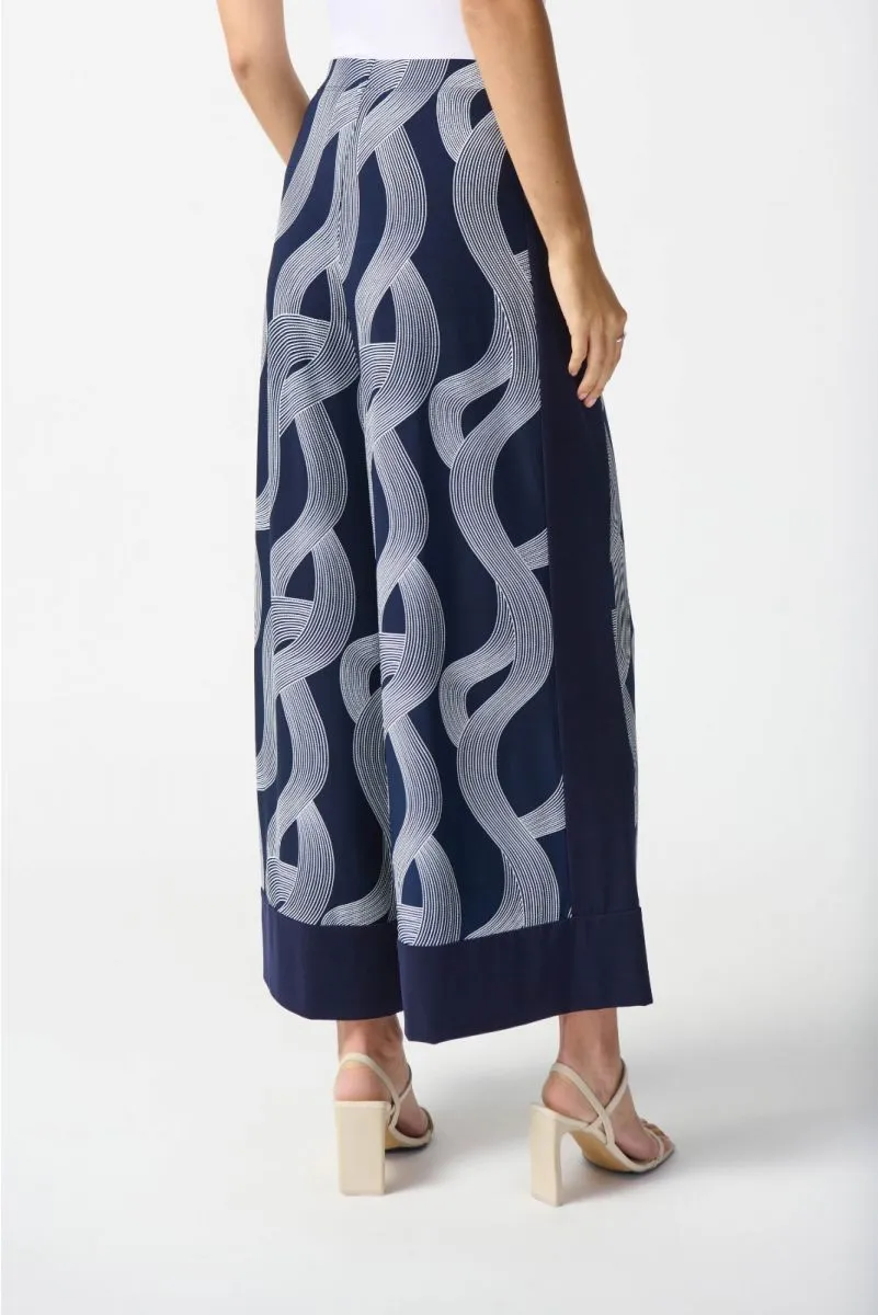 Joseph Ribkoff Midnight Blue/Vanilla Wavy Stripes Pull On Wide Leg Pants 242144