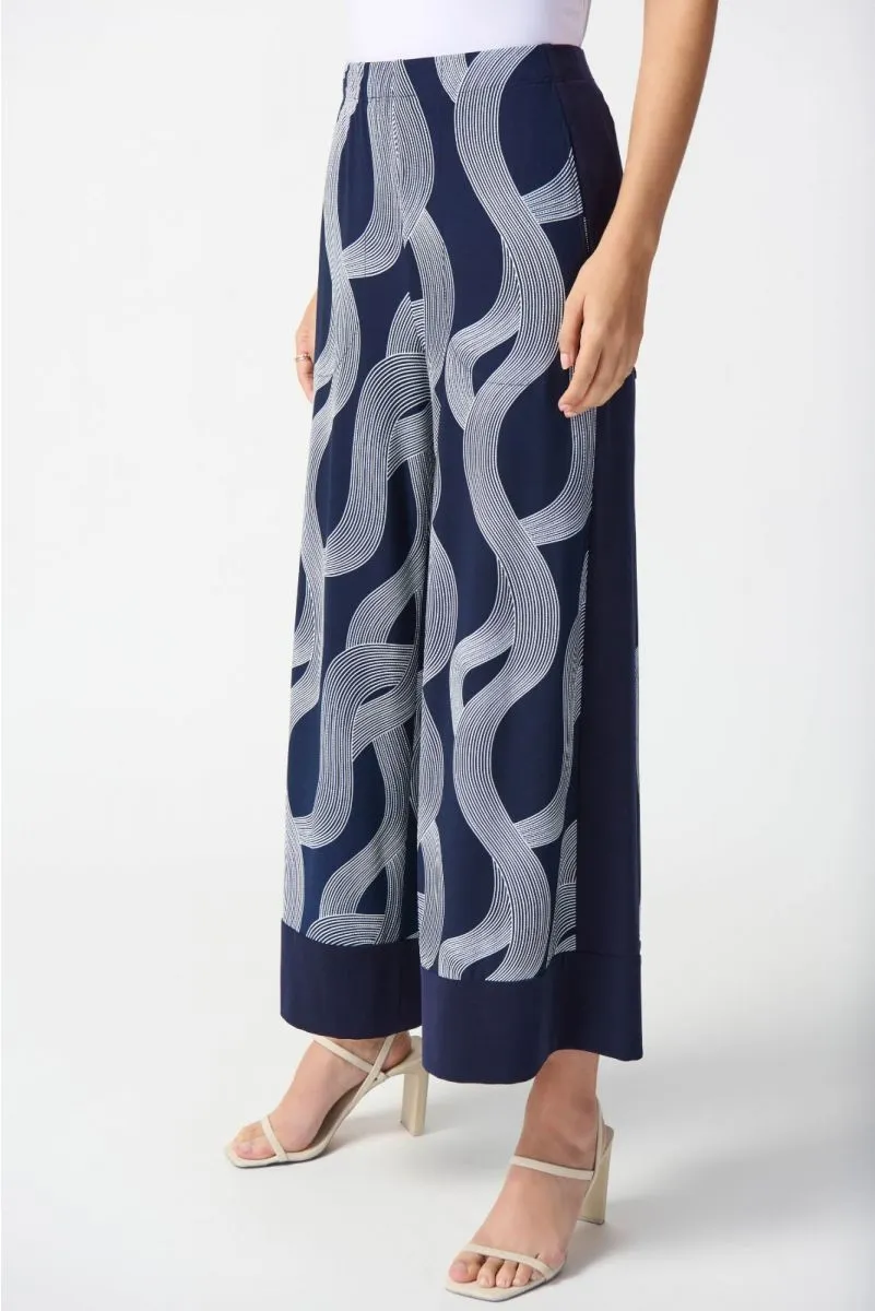 Joseph Ribkoff Midnight Blue/Vanilla Wavy Stripes Pull On Wide Leg Pants 242144