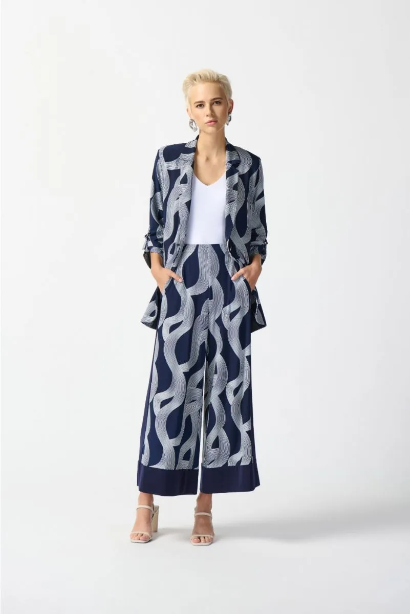 Joseph Ribkoff Midnight Blue/Vanilla Wavy Stripes Pull On Wide Leg Pants 242144