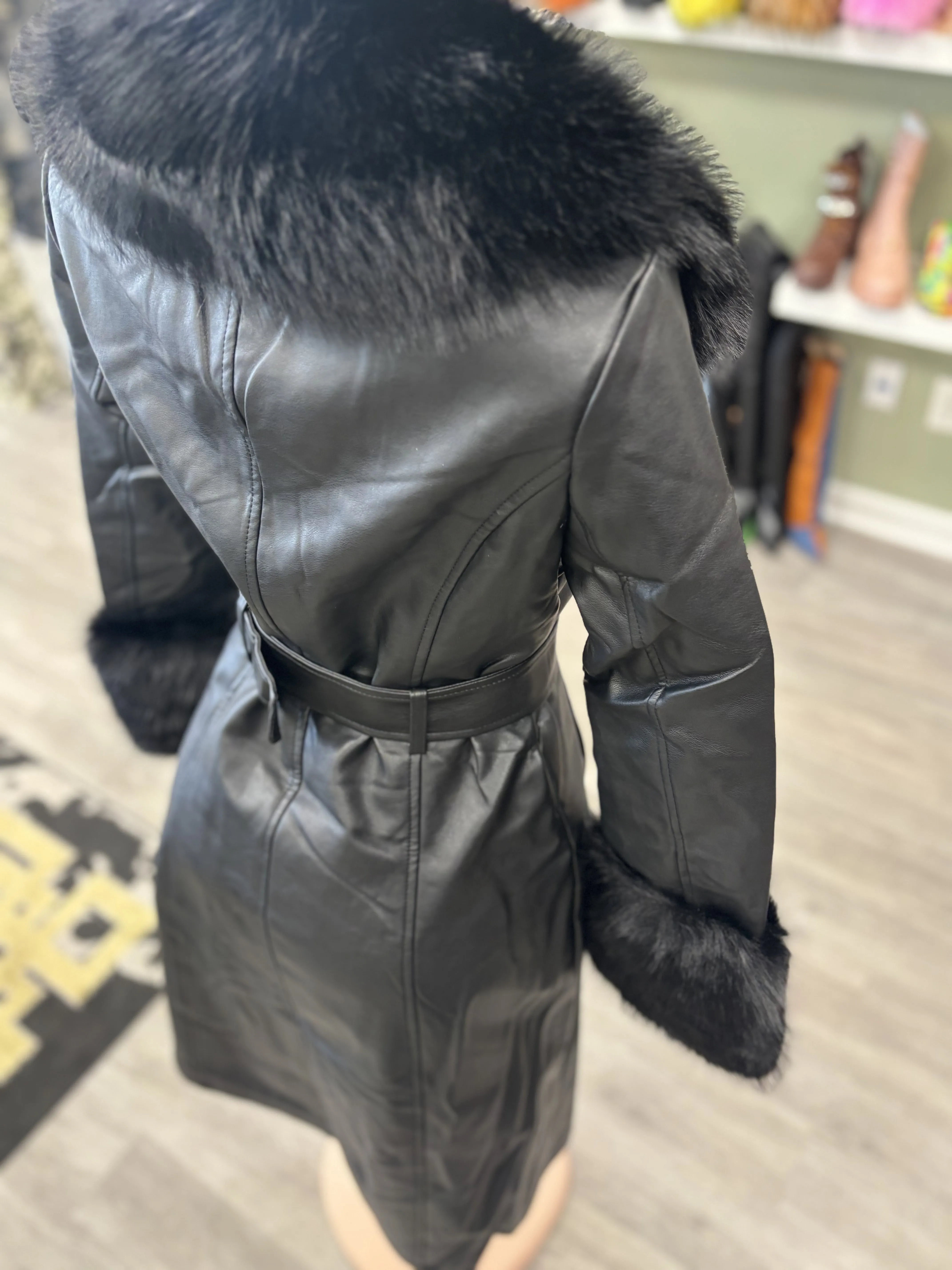 KAYA LEATHER JACKET FAUX FUR COLLAR/SLEEVES