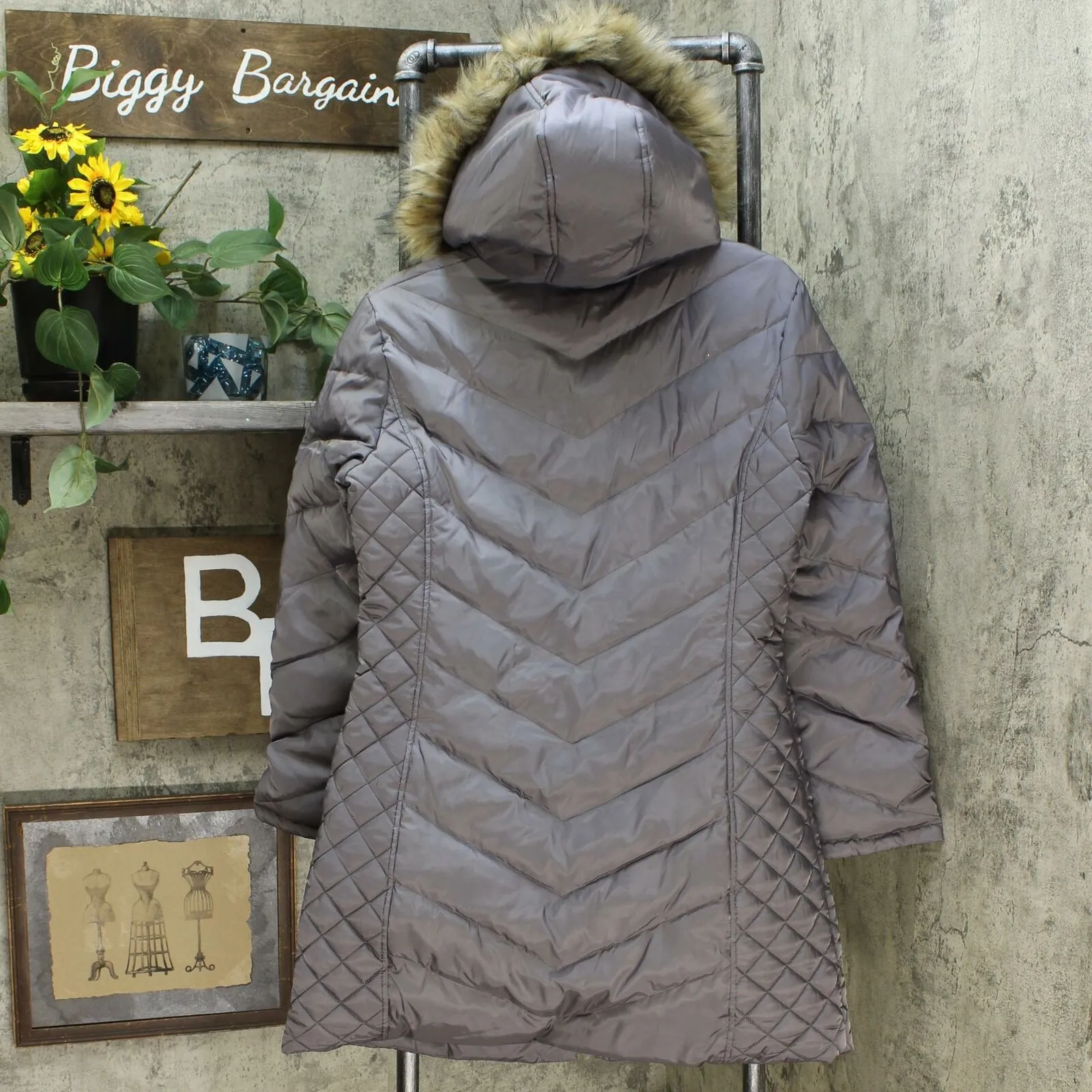 Kenneth Cole Women's Faux Fur Trim Hooded Down Puffer Coat