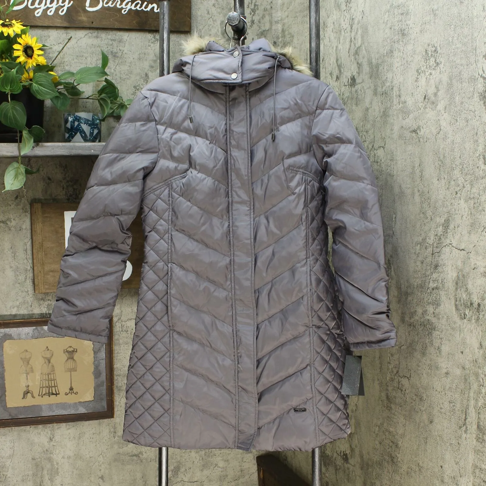 Kenneth Cole Women's Faux Fur Trim Hooded Down Puffer Coat