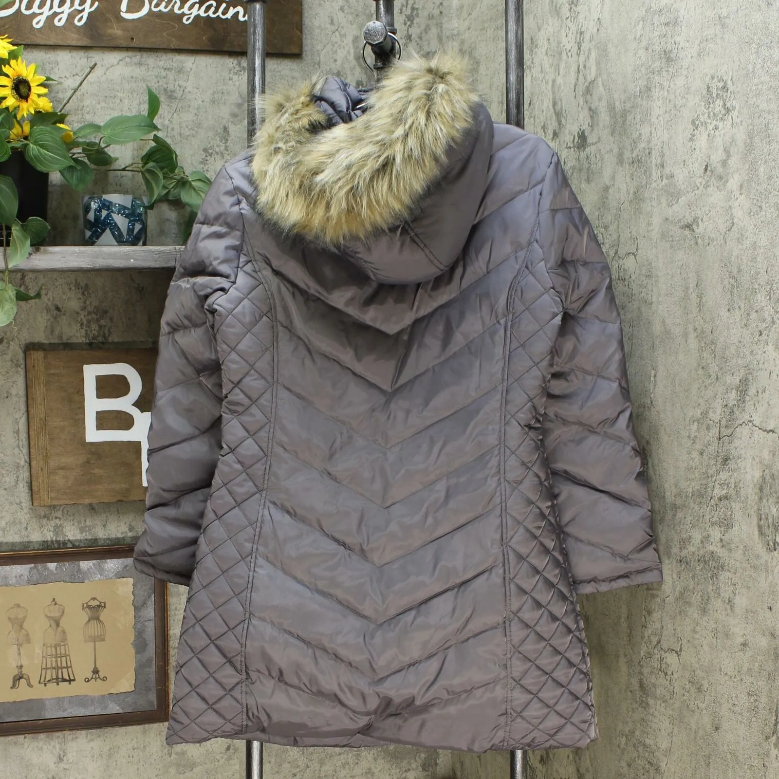 Kenneth Cole Women's Faux Fur Trim Hooded Down Puffer Coat
