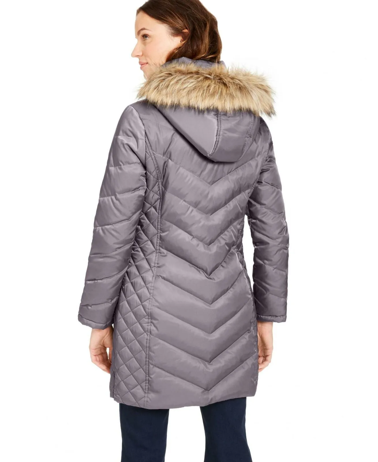 Kenneth Cole Women's Faux Fur Trim Hooded Down Puffer Coat