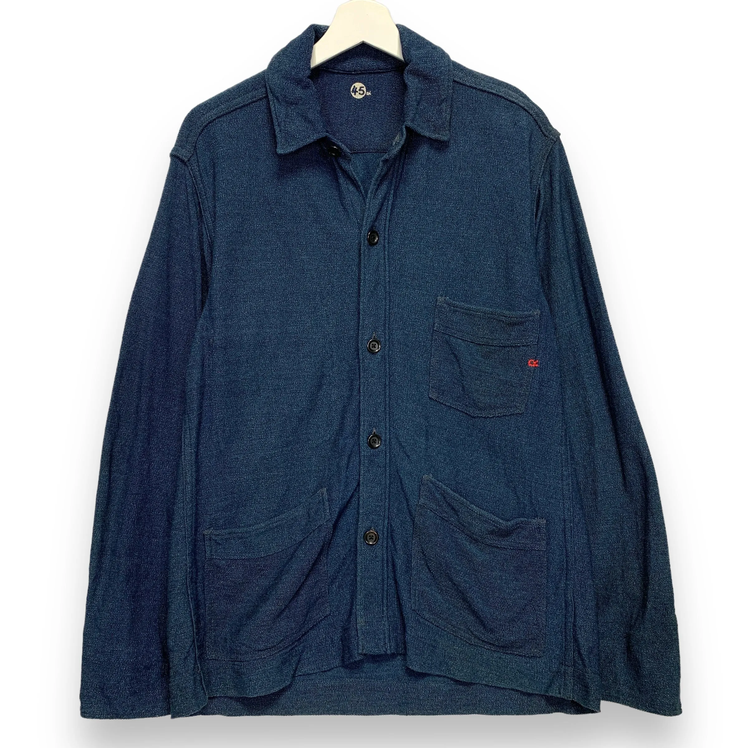 [L] 45rpm Woven Cotton Indigo Work Smock Jacket Coat