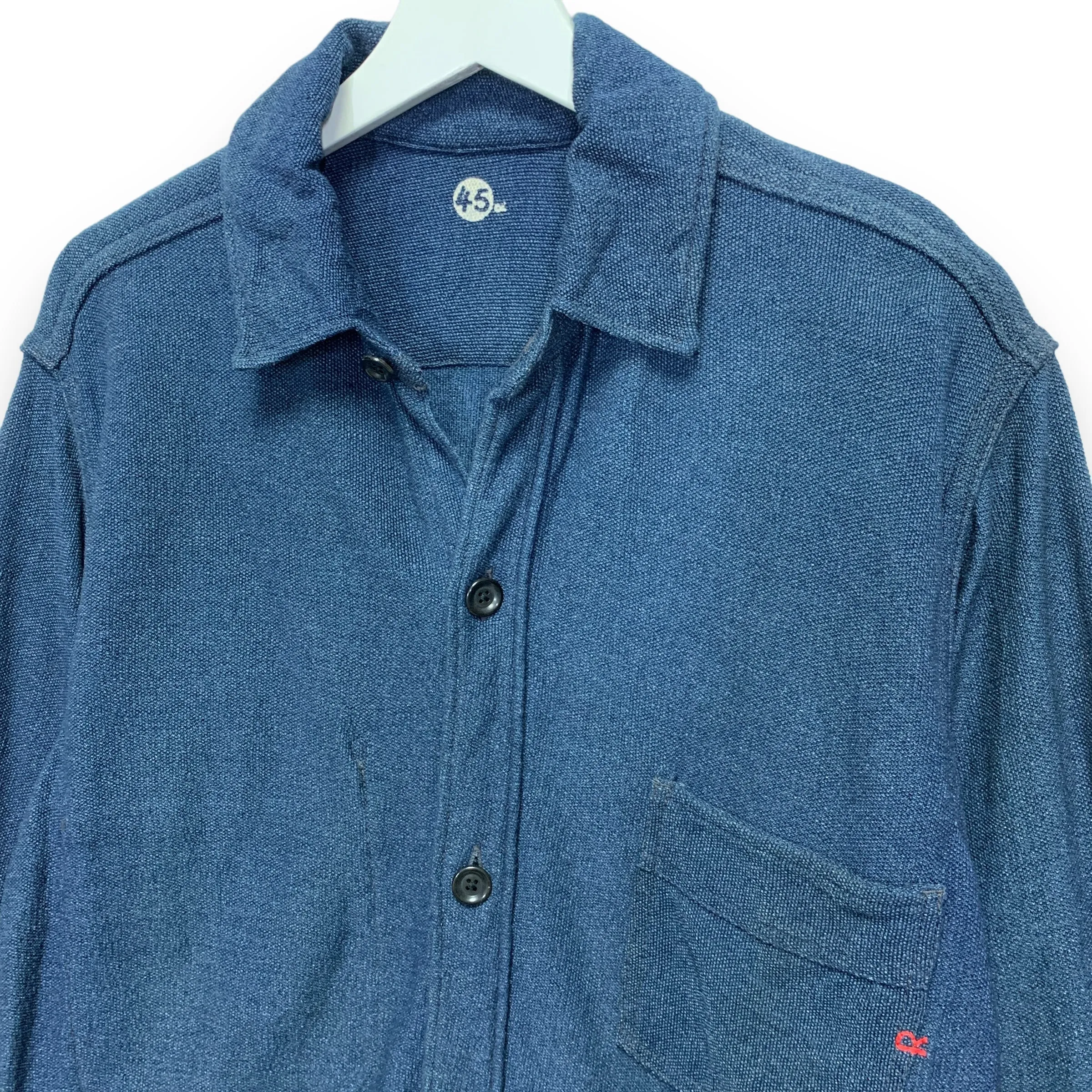 [L] 45rpm Woven Cotton Indigo Work Smock Jacket Coat