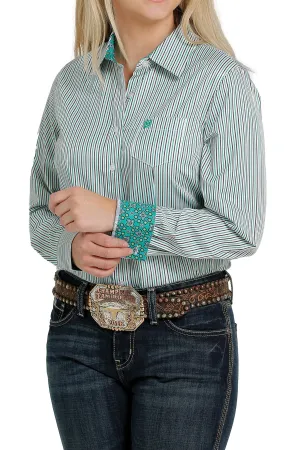 LADIES GREEN STRIPE LONG SLEEVE SHIRT