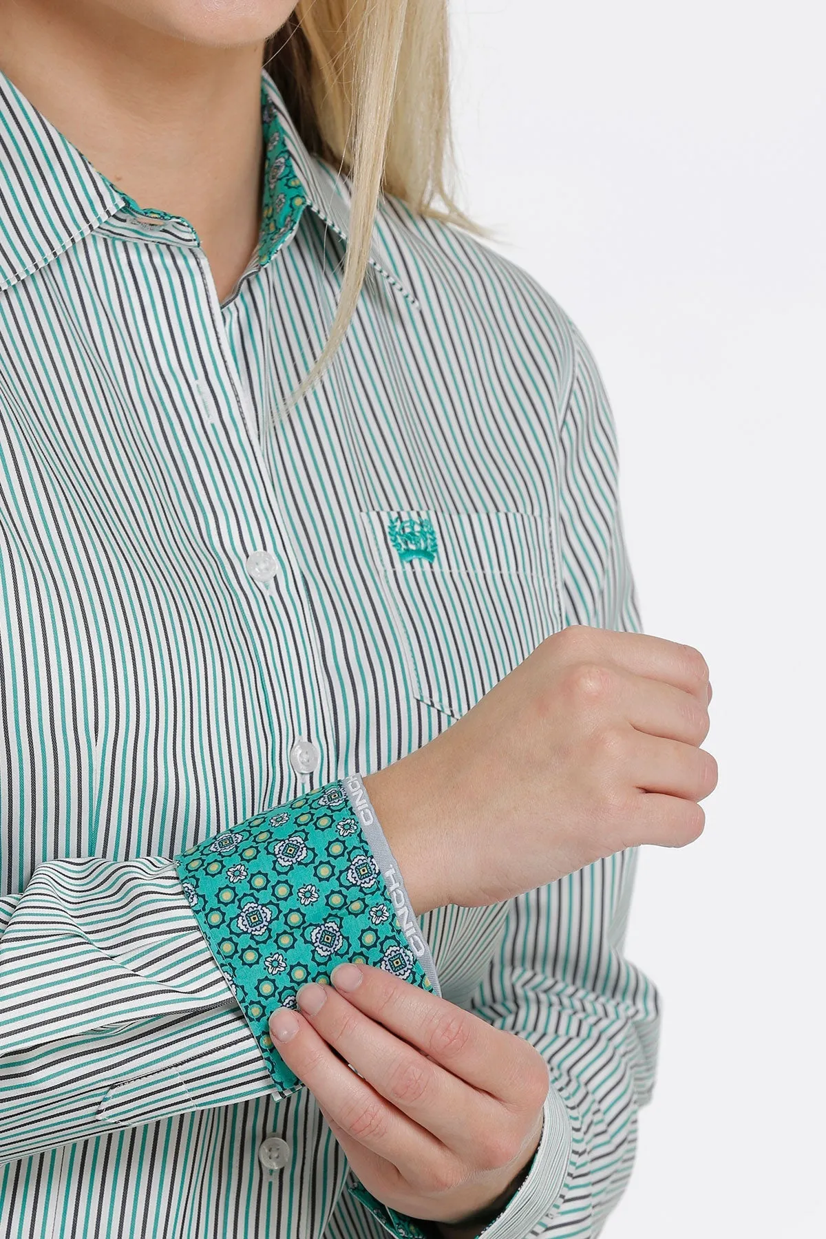 LADIES GREEN STRIPE LONG SLEEVE SHIRT
