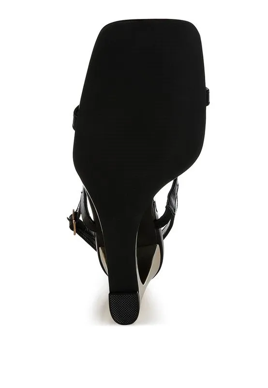 Ladra Fantasy Wedge 3.5" Heel Black Sandals