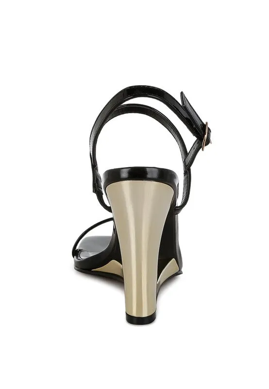 Ladra Fantasy Wedge 3.5" Heel Black Sandals