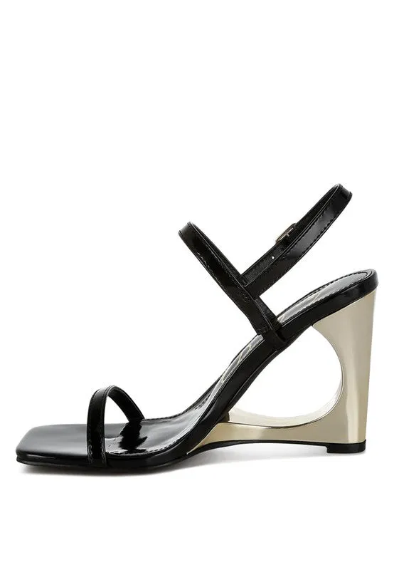 Ladra Fantasy Wedge 3.5" Heel Black Sandals