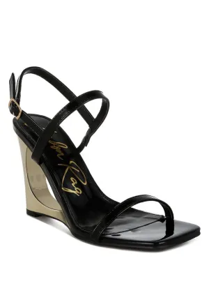 Ladra Fantasy Wedge 3.5" Heel Black Sandals