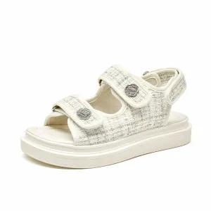 Lattice Round Toe Hook Loop Plaid Cloth Outdoor Sandals