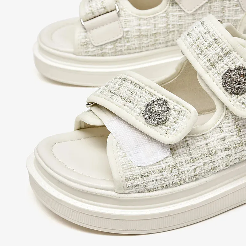 Lattice Round Toe Hook Loop Plaid Cloth Outdoor Sandals