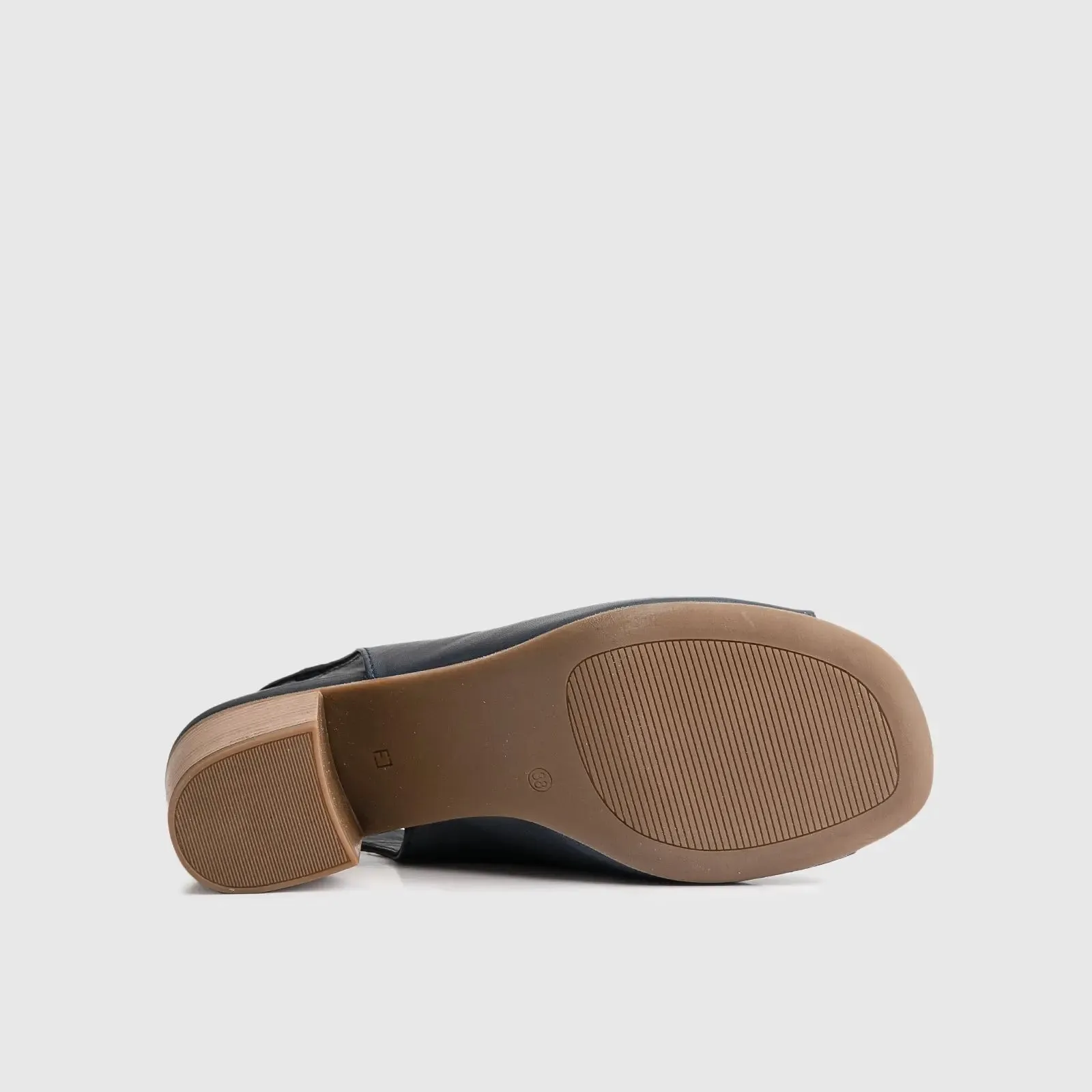 Leather Comfort Block Heel Sandal Navy 6012